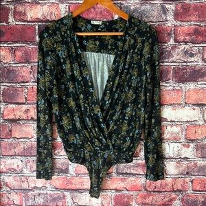 Free People Black Floral Bodysuit